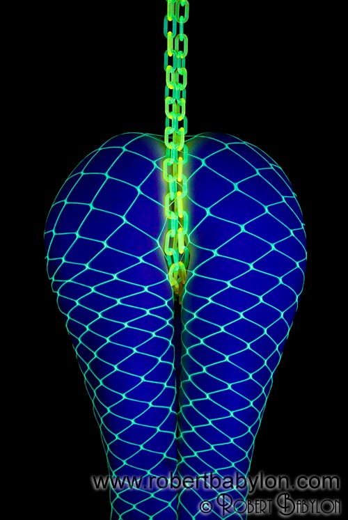 Fluorescent Fishnet - UV (Neon / Black Light) Photographs.